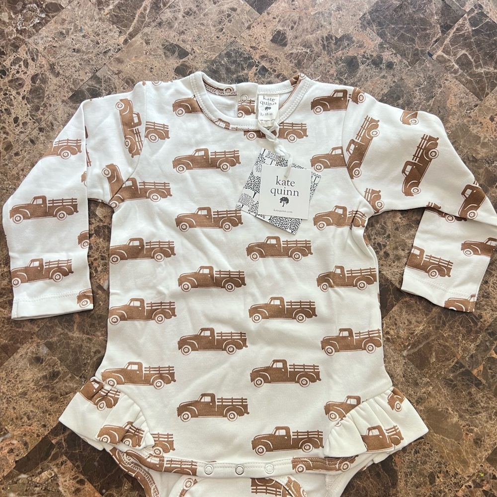 Kate Quinn White and Brown Truck Print Bodysuit